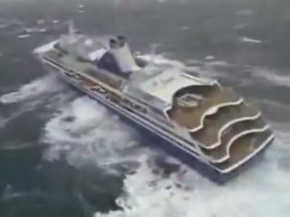 cruise ship caught in a storm (helicopter view)